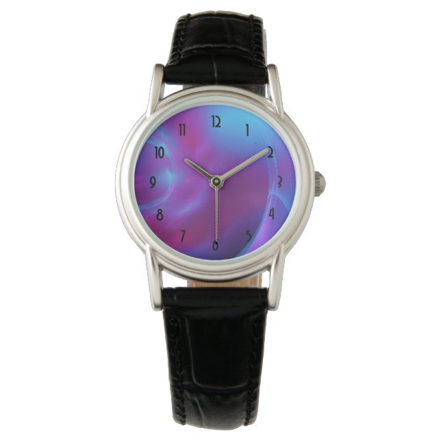 Montre Violet bleu et rose Cosmique Tourbillonnant fracta (devant)