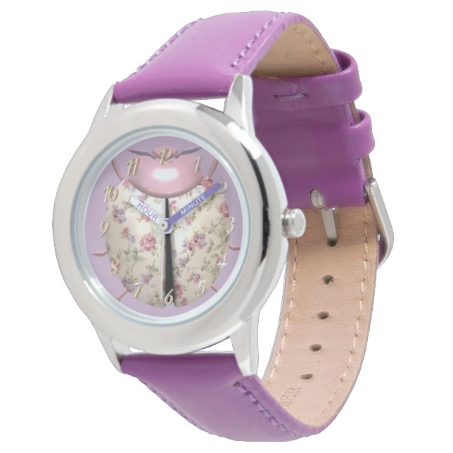 Montre Violette de Ladybug et Rose mignon floral (Incliné)