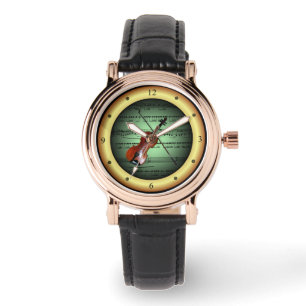 Montre Violon sur Sheet Music ~ Vert sur Gold Arrière -
