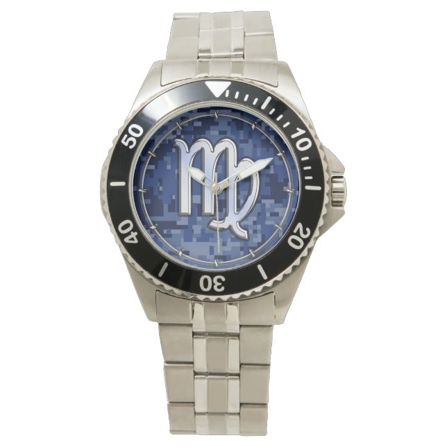 Montre Virgo Zodiac Sign on Marine Blue Digital Camo Deco (devant)