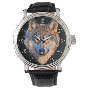 Montre Visage d'animal loup. Tête de loup gris effrayant