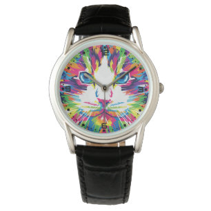 Montre Visage de Chat Design Géométrique Prismatique-3245