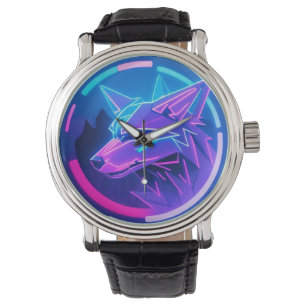 Montre Visage de loup néon futuriste dans l'art géométriq