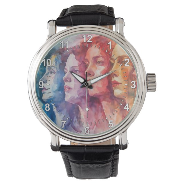 Montre Visages des femmes - Peinture aquarelle (devant)