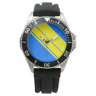 Montre Vive Yellow Large Racing Stripes Sur Bleu Lumineux