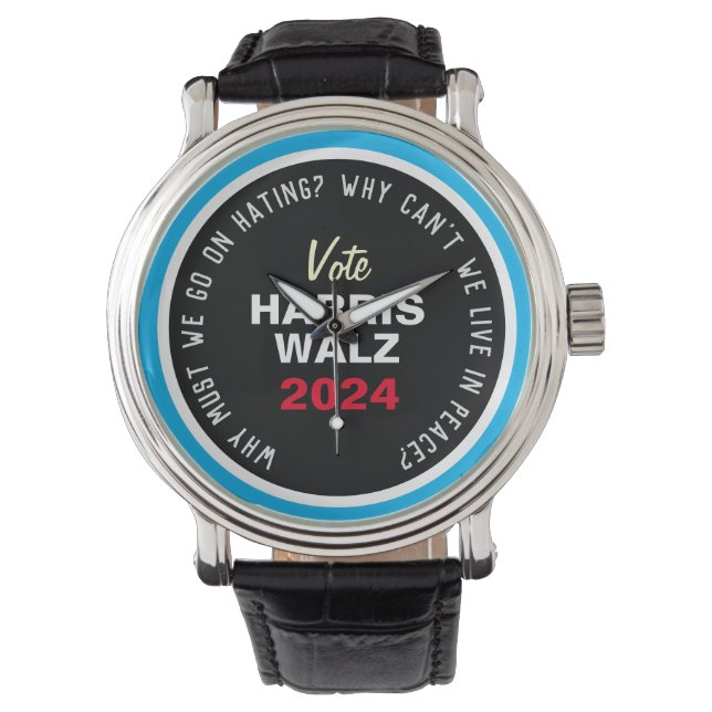 Montre Vivre En Paix Vote HARRIS WALZ Sangle En Cuir (devant)