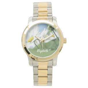 Montre Voeux avec marguerites blanches Personnalisé