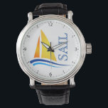 Montre Voile nautique moderne<br><div class="desc">Un design nautique dynamique avec un voilier graphique moderne avec des voiles lumineuses et du texte. Cet article est un cadeau sympathique pour les propriétaires de bateaux,  les amateurs de croisières ou toute personne qui aime être dehors sur l'eau.</div>