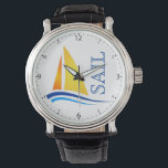 Montre Voile nautique moderne<br><div class="desc">Un design nautique dynamique avec un voilier graphique moderne avec des voiles lumineuses et du texte. Cet article est un cadeau sympathique pour les propriétaires de bateaux,  les amateurs de croisières ou toute personne qui aime être dehors sur l'eau.</div>