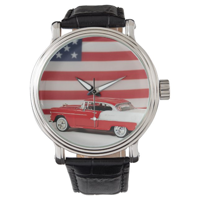Montre Voiture Rétro Avec Drapeau Américains (devant)
