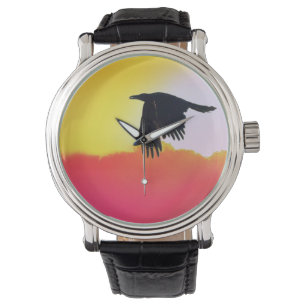 Montre Vol corbeau au coucher du soleil