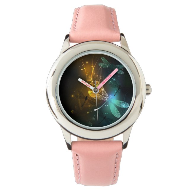 Montre Vol de libellule verte lumineuse (devant)