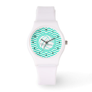 Montre Volley-ball personnalisé; Aqua Green Chevron