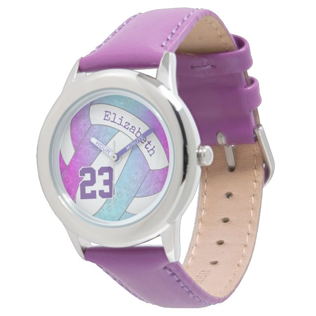 Montre volley-ball rose violet bleu (Incliné)