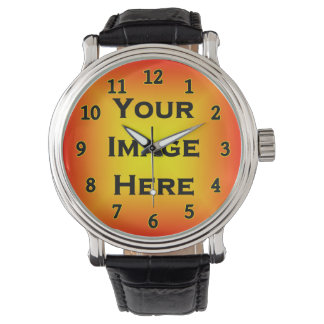 Montre Votre image Numéros noirs Modèle à bords jaunes