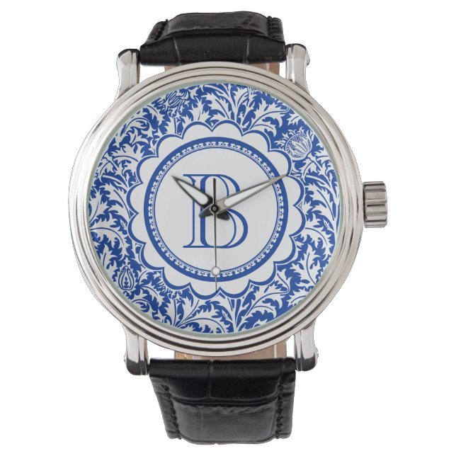 Montre Votre Monogramme William Morris Bleu et blanc (devant)