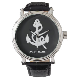 Montre Votre nom ou bateau Vintage Ancre nautique