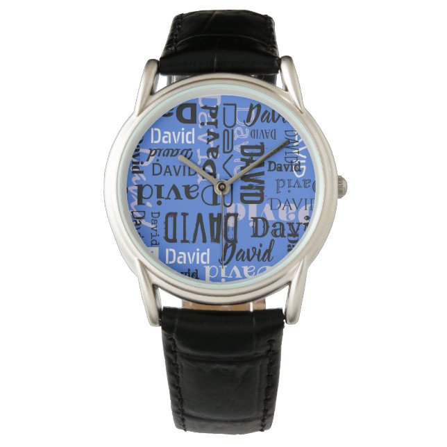Montre VOTRE NOM Personnalisable Black Blue Watch (devant)