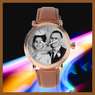 Montre Votre nom photo Rose Gold Hommes Brown bracelet