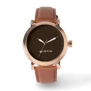 Montre Votre nom Rose Gold Hommes Brown visage bracelet