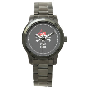 Montre Votre texte Gardez le calme Crossbones de couronne