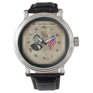 Montre Voyage dans le temps~Abe Lincoln~American Flag~NY 