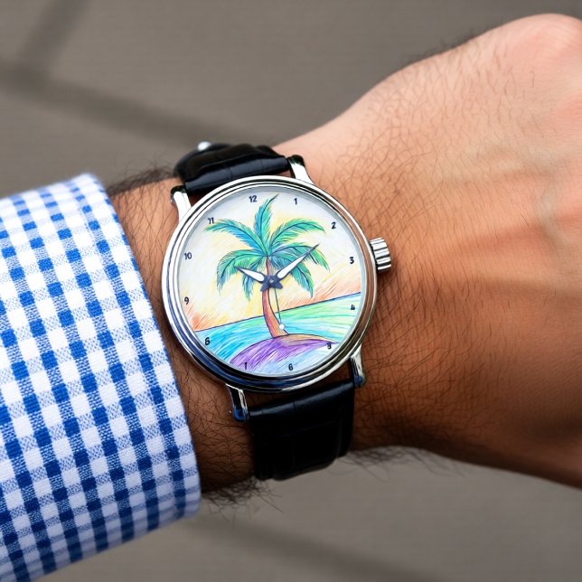 Montre Vue de la plage avec palmiers tropicaux  (Créateur téléchargé)