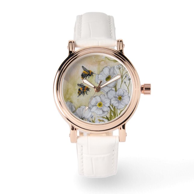 Montre Watch with Original Watercolor Bee Art (Recto)