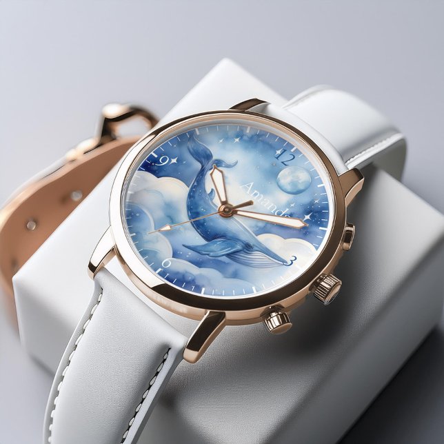 Montre Watercolor Blue Whale Dream Customisé (Inspiration mockup (not actual product))