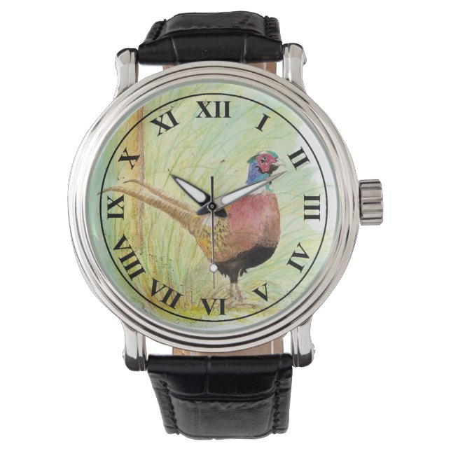 Montre Watercolor Ring-Necked Pheasant Game Bird (devant)