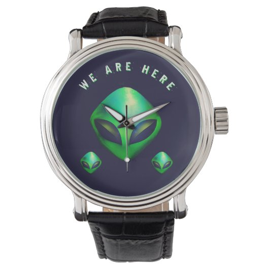 Montre "We Are Here" Green Alien head (devant)
