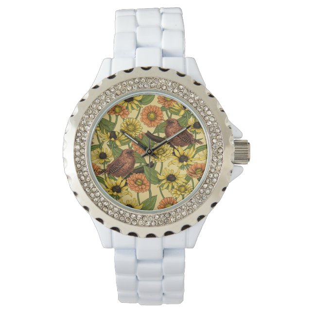 Montre Wens et fleurs sur jaune pâle (devant)
