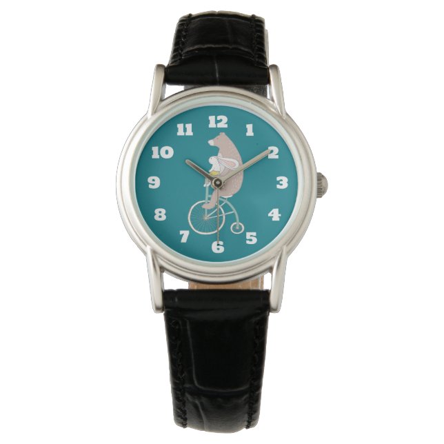 Montre Whimsical Bunny and Bear Riding a Bike (devant)