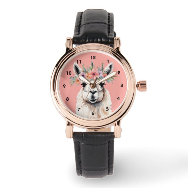 Montre Whimsical Llama Floral Zen Farm Pink (Recto)