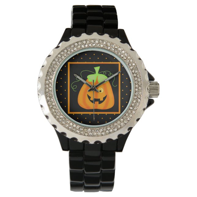 Montre Whimy Citrouille d'Halloween en noir (devant)