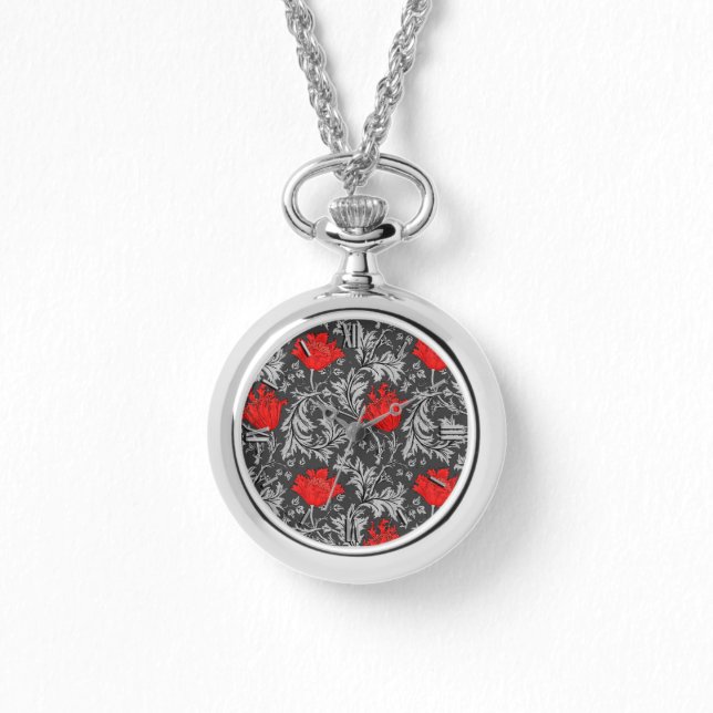 Montre William Morris Anemone, gris / gris et rouge (Recto)