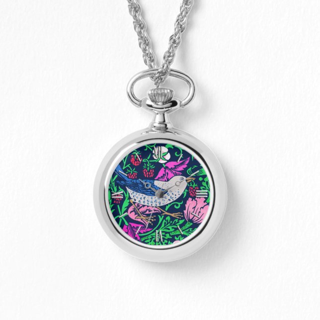Montre William Morris Bird & Flower Tile, Navy & Fuchsia (Recto)