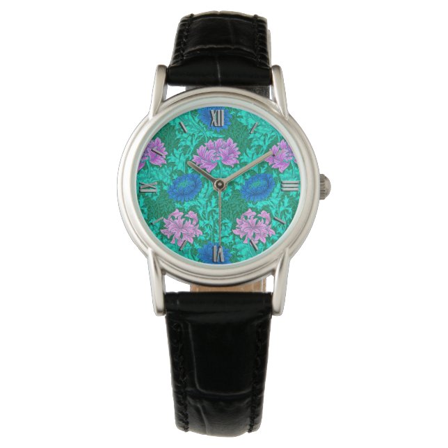 Montre William Morris Chrysanthèmes, Aqua et Violet (devant)