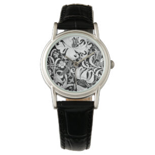Montre William Morris Iris et Lily, noir et blanc