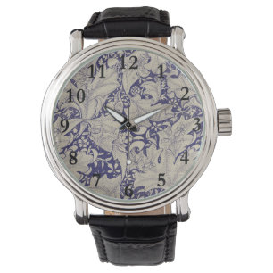 Montre William Morris Motif Giroflée Bleu Antique
