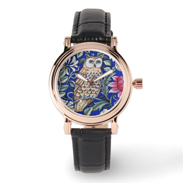 Montre William Morris Owl Tapestry, Beige et Cobalt Blue (Recto)
