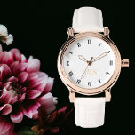 Montre Womens Chic élégant Rose élégant or Monogramme<br><div class="desc">Créez votre propre personnalisation, personnalisée, élégante et élégante classe unique en faux or noir et blanc heures, monogrammed, femmes rose or rétro look vintage style cuir blanc bracelet montre. Entrez simplement votre nom / monogramme / initiales, pour customiser. Fait un grand cadeau, pour l'anniversaire, la remise des diplômes, la fête...</div>