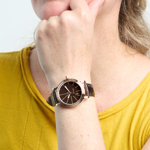 Montre Womens Rose Or Monogramme Brown bracelet en cuir