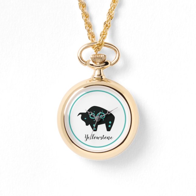 Montre Womens Wraparound Gold Watch Yellowstone Buffalo (Recto)