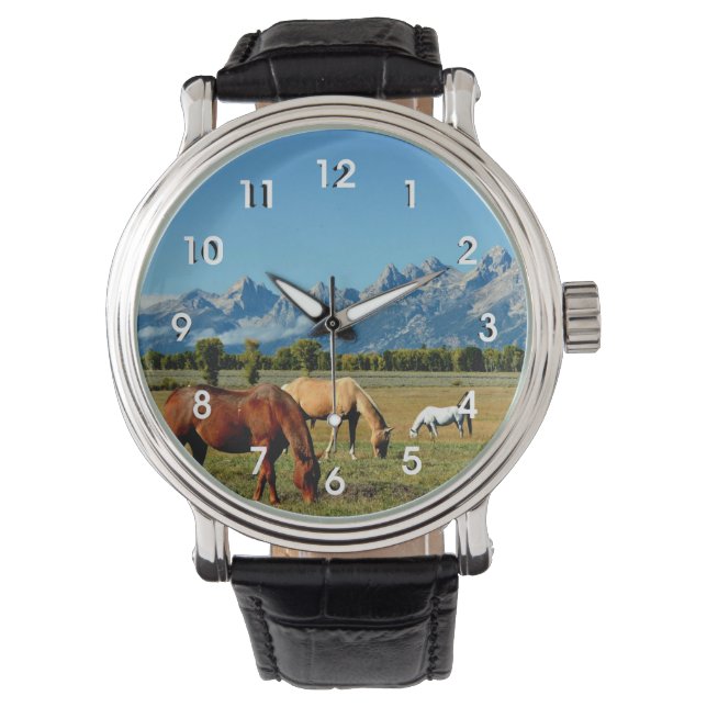 Montre Wyoming, Teton Mountains, avec Horses Grazing (devant)