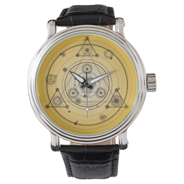 Montre Yellow sacred geometry circle with alchemy (devant)