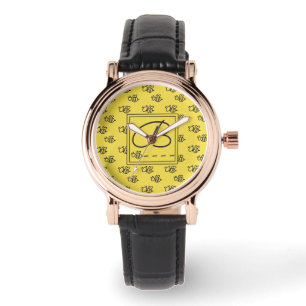 Montre Yellow Summer Bees Monogramme Motif