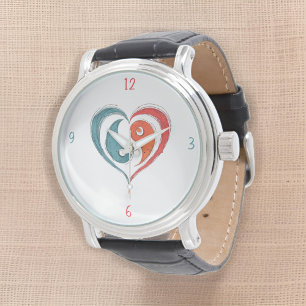 Montre Yin Yang Artistique en Cuir Coeur