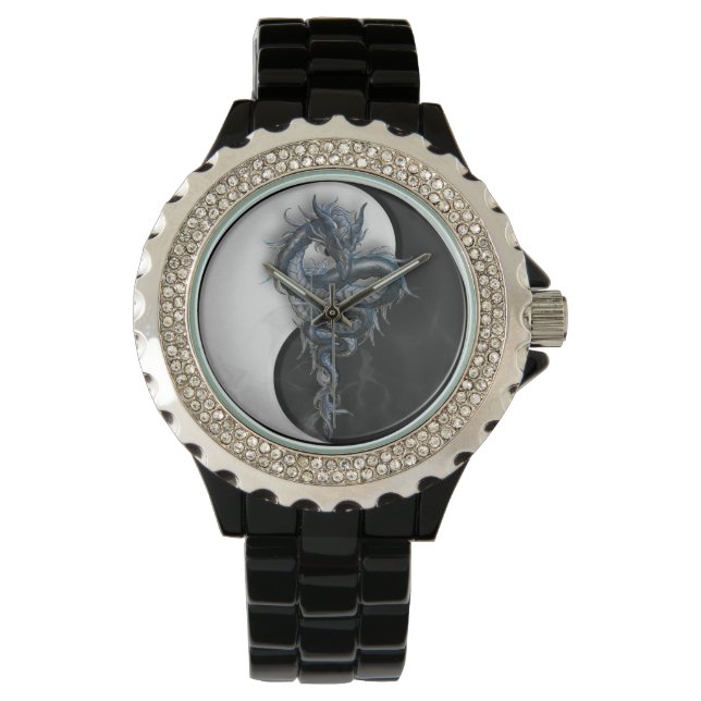Montre Yin Yang Chinese Dragon Rhinestone Watch (devant)