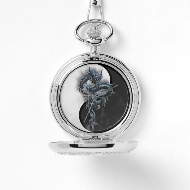 Montre Yin Yang Chinese Dragon Silver Pocket Watch (Recto)